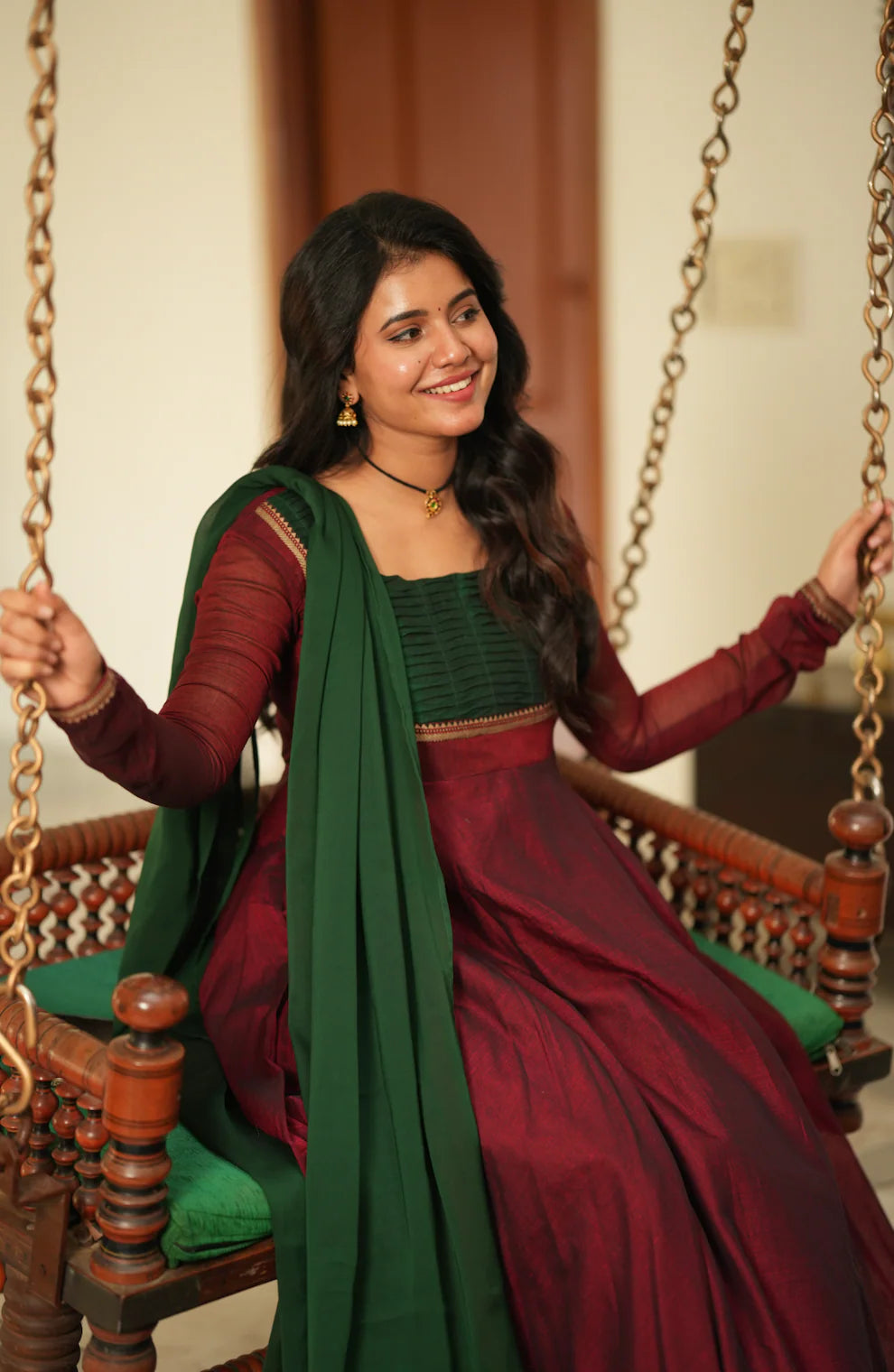 Bhama-Maroon with green