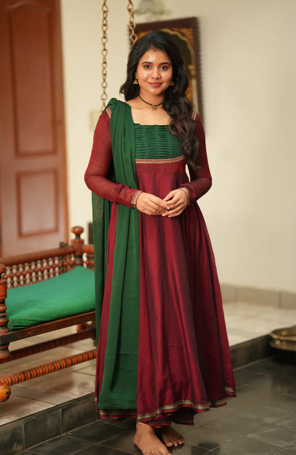 Bhama-Maroon with green