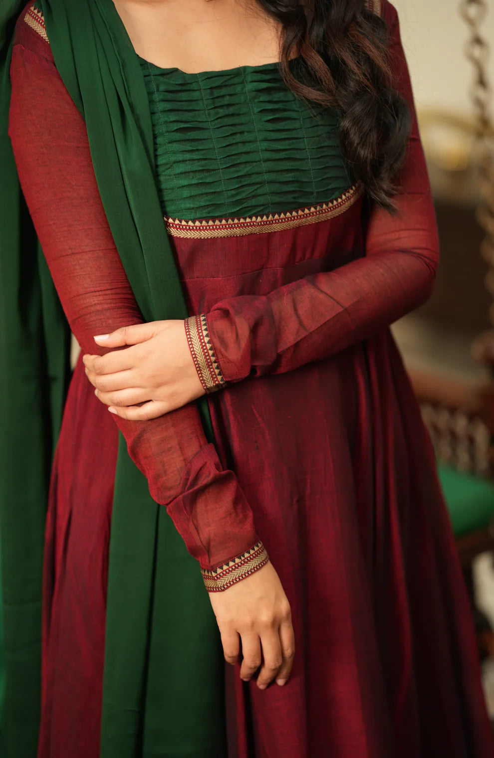 Bhama-Maroon with green