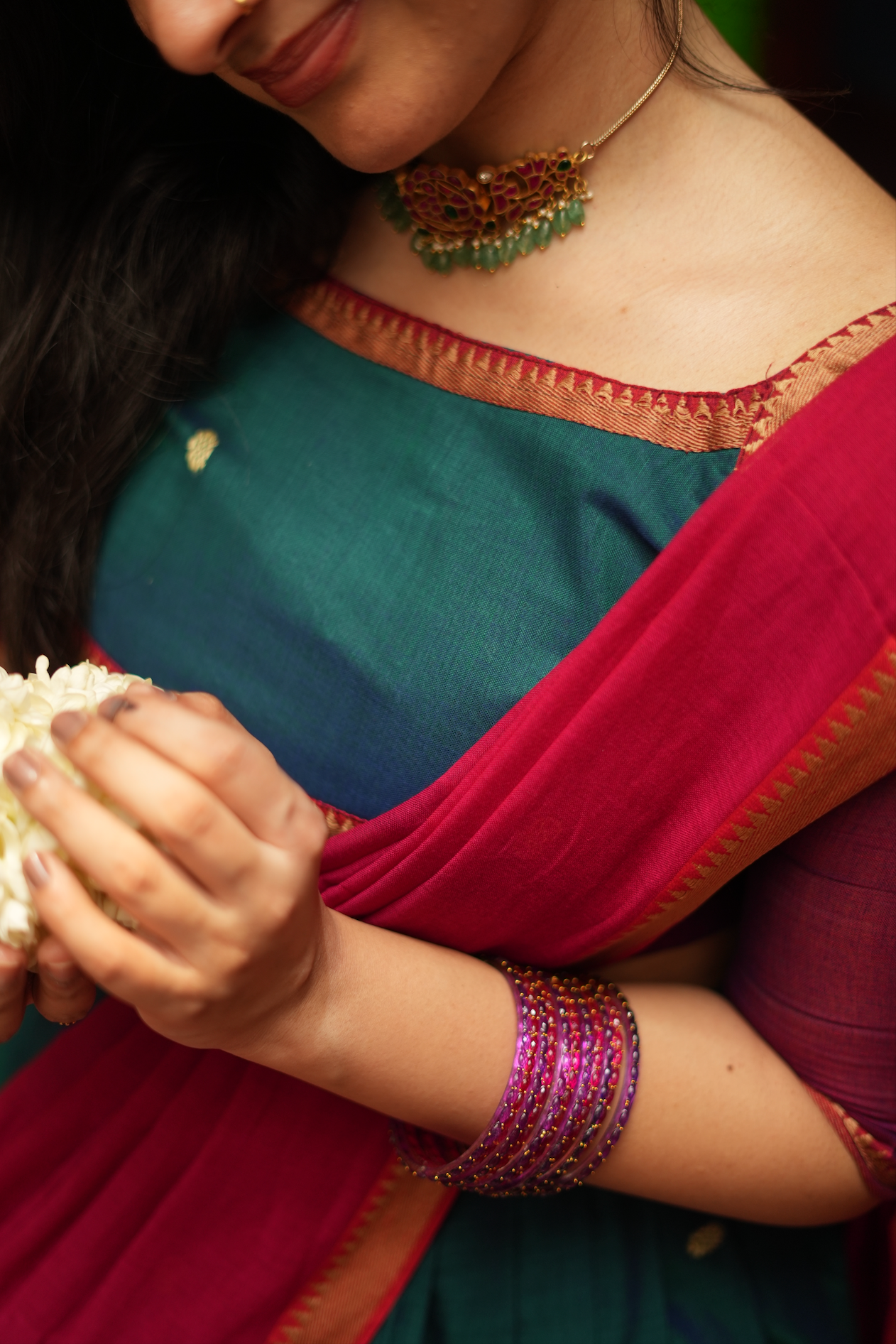 
Designer half saree for women with handwoven details, perfect for weddings, festivals, and cultural celebrations.
