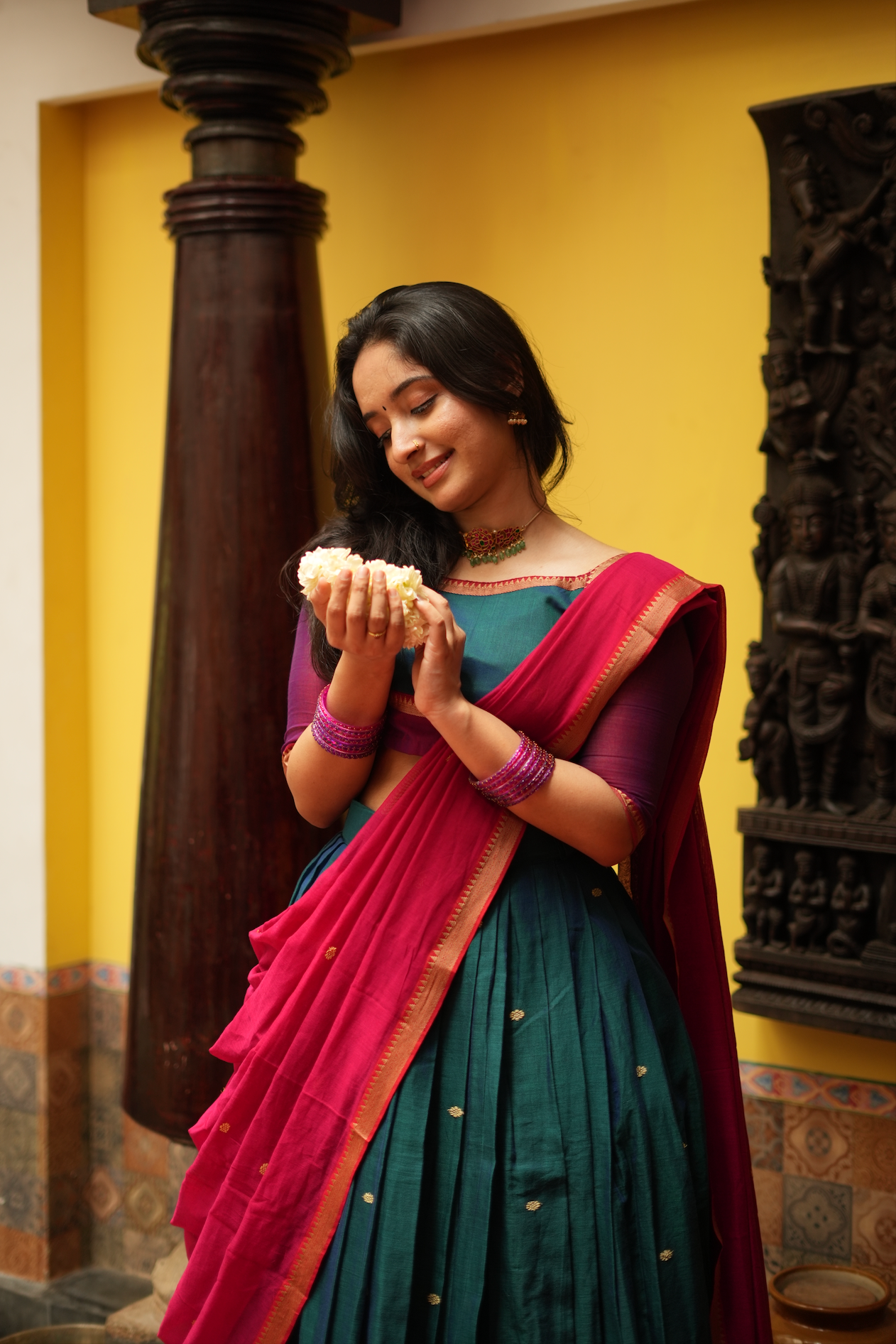 MARAGADHAM-HANDLOOM NARAYANPET HALF SAREE