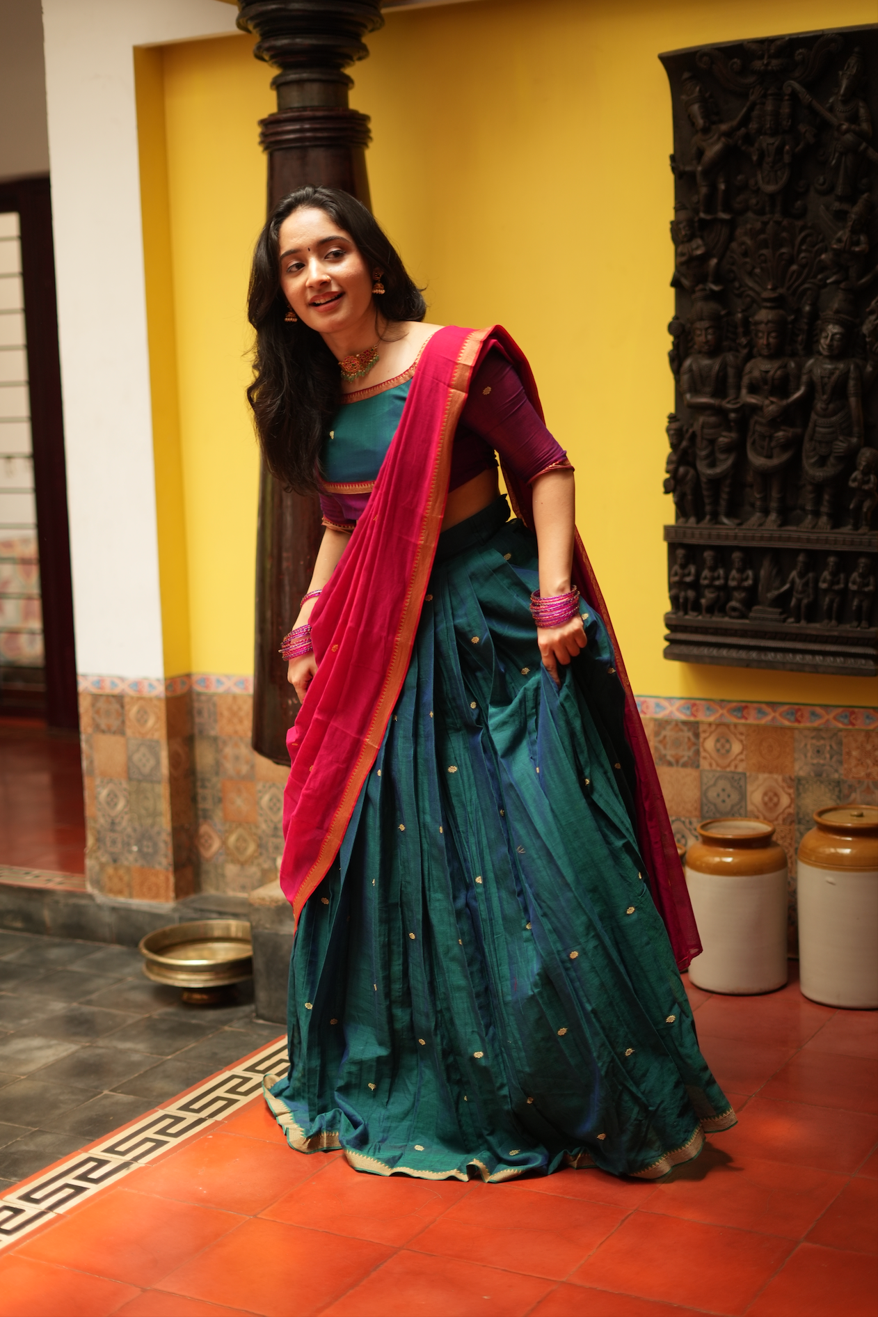 MARAGADHAM-HANDLOOM NARAYANPET HALF SAREE