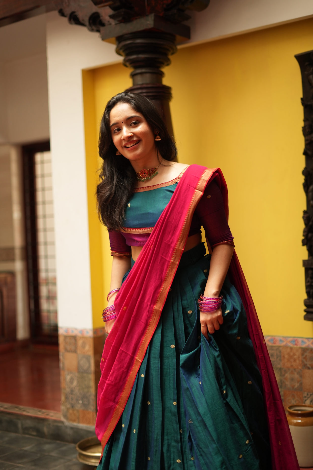 MARAGADHAM-HANDLOOM NARAYANPET HALF SAREE