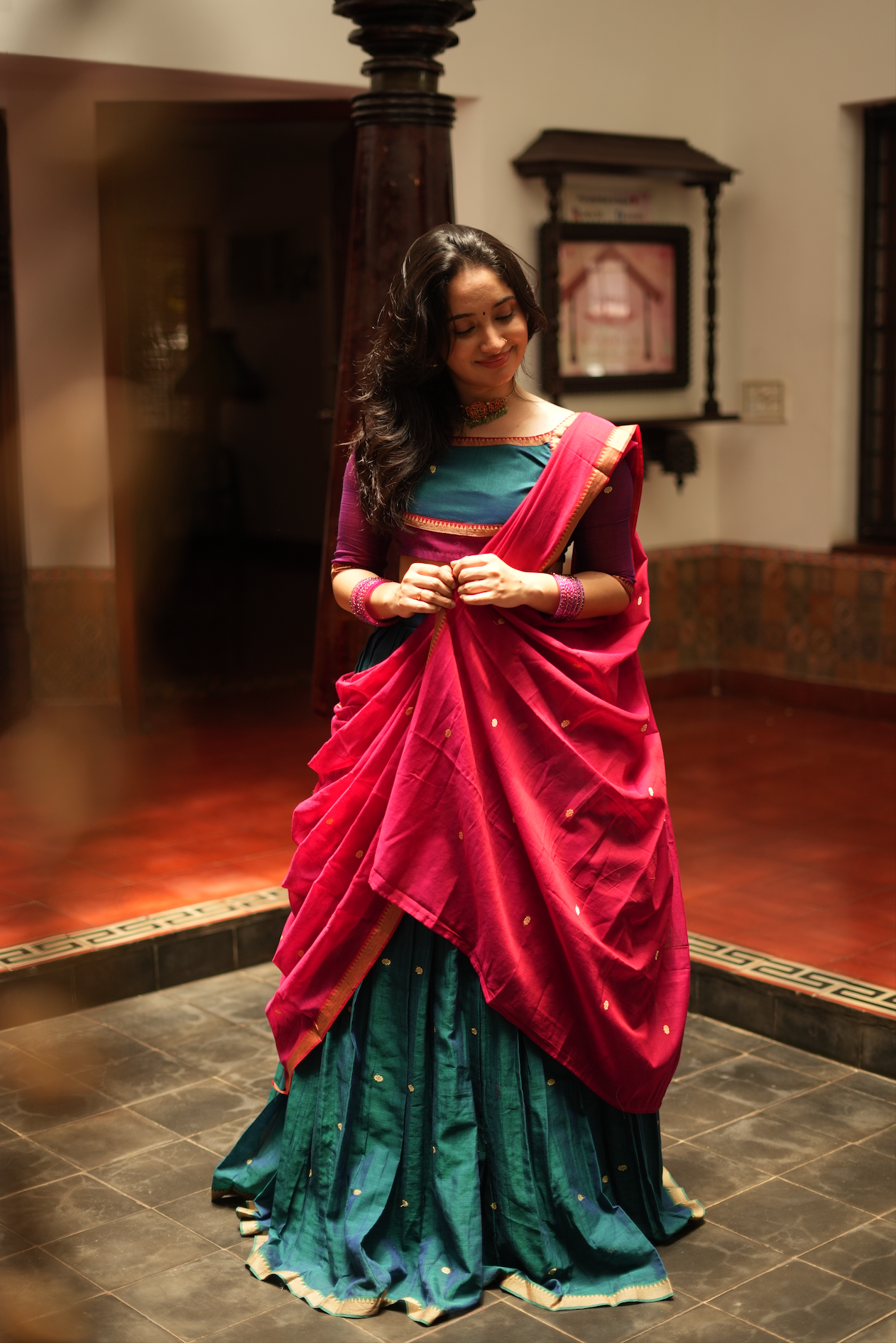 MARAGADHAM-HANDLOOM NARAYANPET HALF SAREE