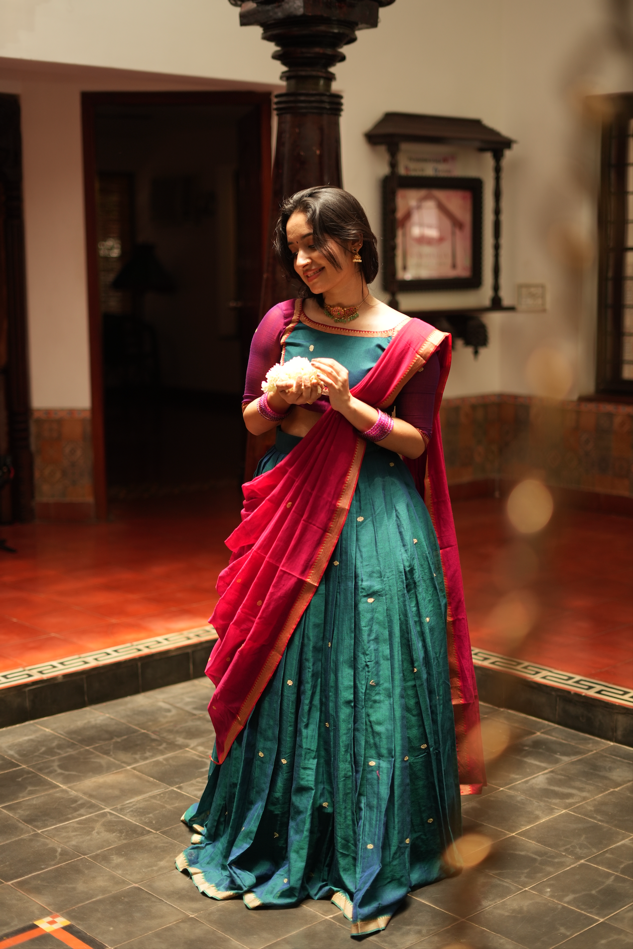 MARAGADHAM-HANDLOOM NARAYANPET HALF SAREE
